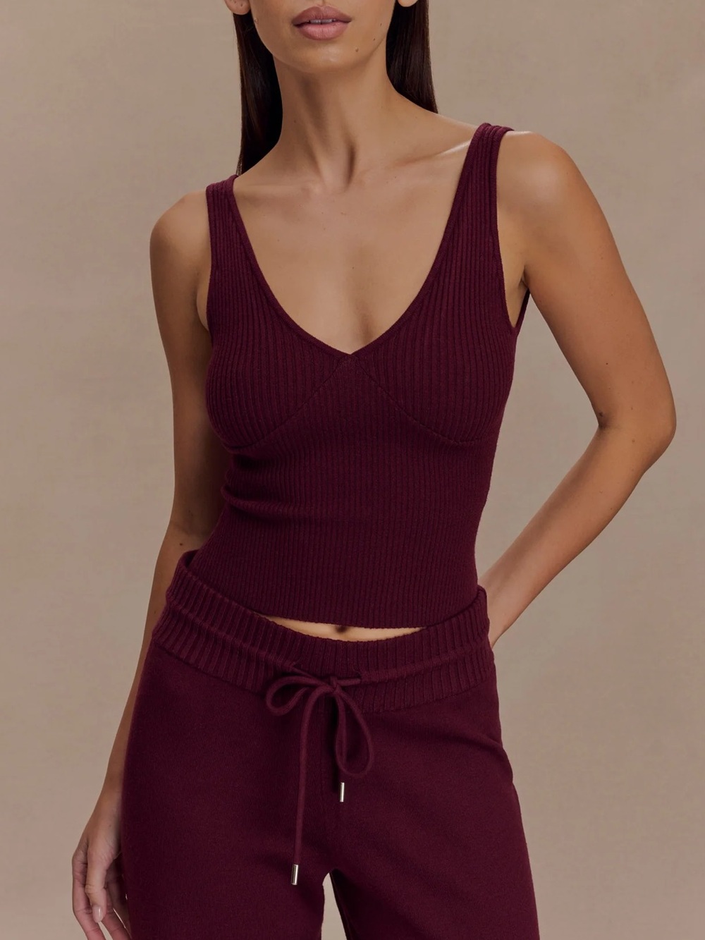 Meshki Natalya Ribbed Knit Cami Top - Merlot